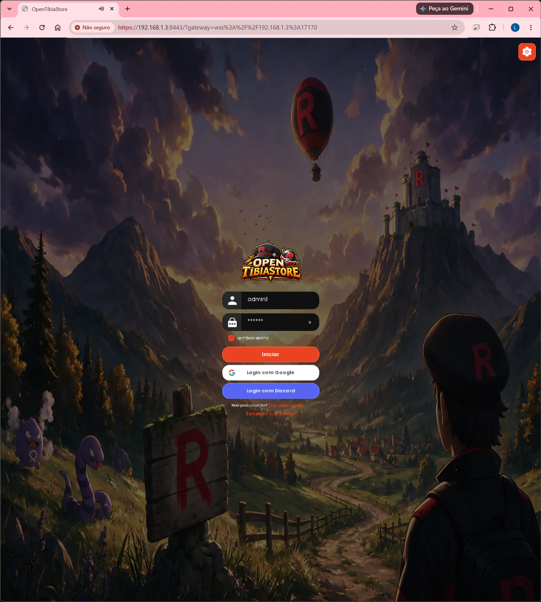 Interface do client web mostrando combate e barra de Pokémon